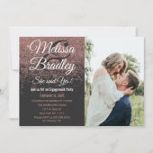 Roos Gouden Glitter Sparkles Zwart Verloving Kaart (Voorkant)