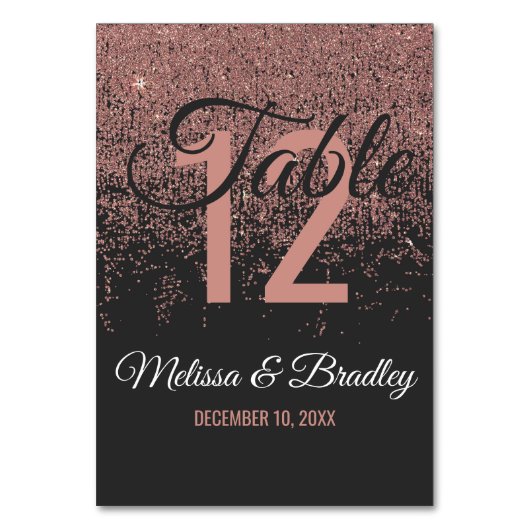 Roos Gouden Glitter Sparkles Zwarte Tafelnummers (Voorkant)