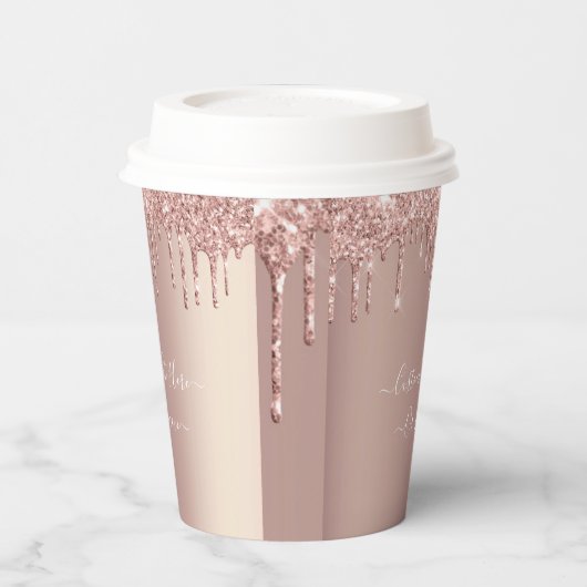 Roos Gouden Glitter Sparkly Aangepaste Tekst Papie Papieren Bekers (Links)