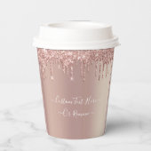 Roos Gouden Glitter Sparkly Aangepaste Tekst Papie Papieren Bekers (Achterkant)