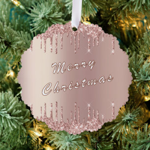 Roos Gouden Glitter Sparkly Kerst Ornament Kaart
