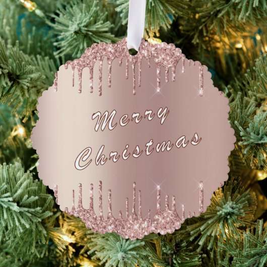 Roos Gouden Glitter Sparkly Kerst Ornament Kaart (Insitu (Drie))