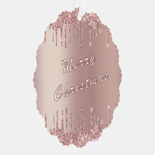 Roos Gouden Glitter Sparkly Kerst Ornament Kaart (Rechts)