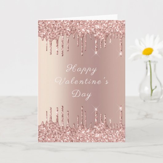 Roos Gouden Glitter Sparkly Valentijnsdag Kaart (Kleine Plant)