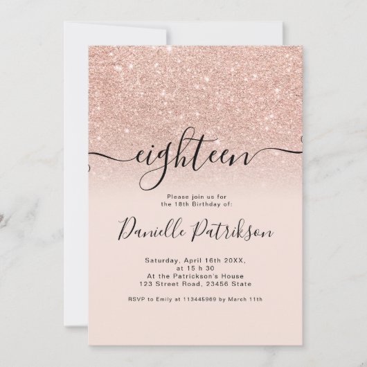 Roos gouden glitter sprankelt roze ombre achttien kaart (Voorkant)