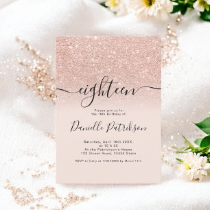 Roos gouden glitter sprankelt roze ombre achttien kaart