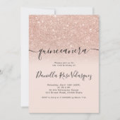 Roos gouden glitter sprankelt roze ombre quinceane kaart (Voorkant)