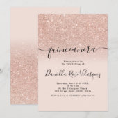 Roos gouden glitter sprankelt roze ombre quinceane kaart (Voorkant / Achterkant)