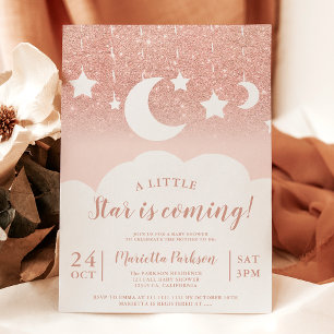 Roos gouden glitter ster maanwolk baby shower kaart