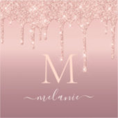 Roos Gouden Glitter Sticker met Aangepaste Letter  (Voorkant)