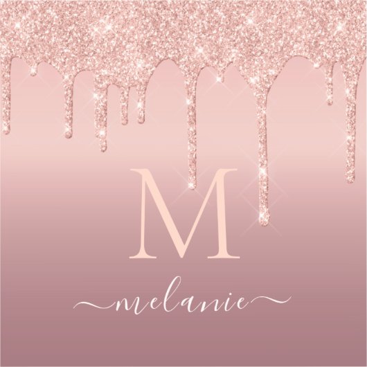 Roos Gouden Glitter Sticker met Aangepaste Letter (Voorkant)