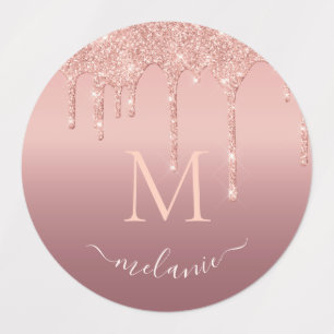 Roos Gouden Glitter Stickers Aangepaste Naam en Le