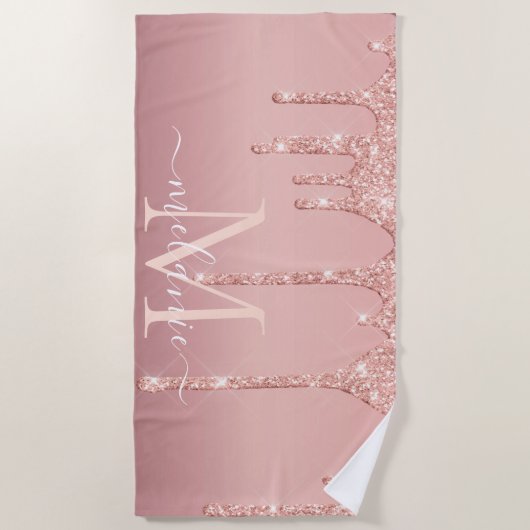 Roos Gouden Glitter Strandlaken Aangepaste Naam Le (Voorkant)