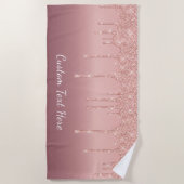 Roos gouden glitter strandlaken met aangepaste tek (Voorkant)