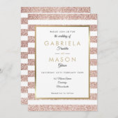 Roos gouden glitter streep bruiloft kaart (Voorkant / Achterkant)