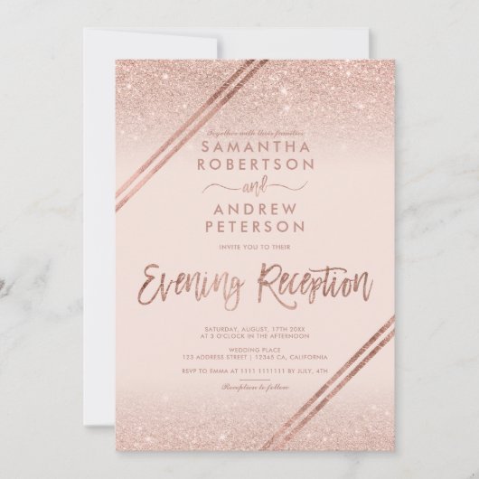 Roos gouden glitter strepen blush roze bruiloft kaart (Voorkant)