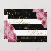 Roos Gouden Glitter Stripe Modern Save the Date Aankondigingskaart (Voorkant / Achterkant)