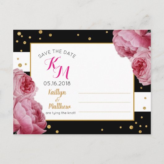 Roos Gouden Glitter Stripe Modern Save the Date Aankondigingskaart (Achterkant)