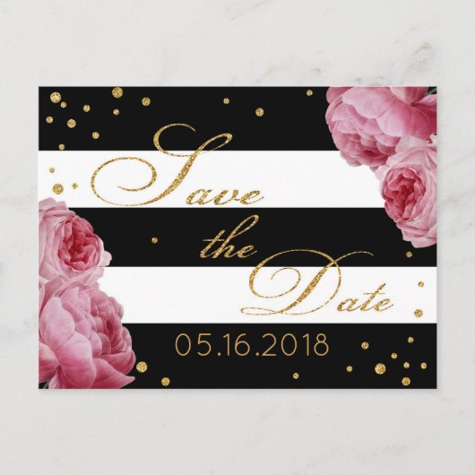 Roos Gouden Glitter Stripe Modern Save the Date Aankondigingskaart (Voorkant)