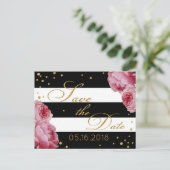 Roos Gouden Glitter Stripe Modern Save the Date Aankondigingskaart (Staand voorkant)