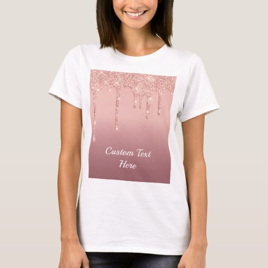 Roos Gouden Glitter T-Shirt met Jouw tekst Naam (Voorkant)