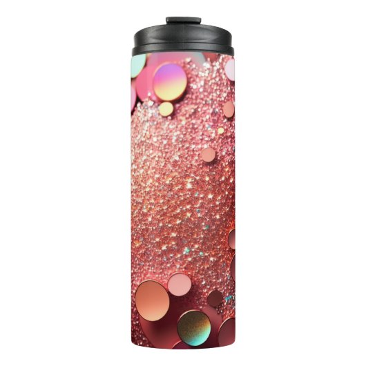 Roos Gouden Glitter Thermische Tumbler 12oz Thermosbeker (Voorkant)