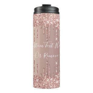 Roos Gouden Glitter Thermische Tumbler met Aangepa Thermosbeker