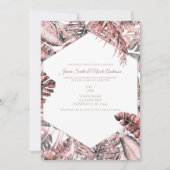 Roos gouden glitter tropische palmbladeren bruilof kaart (Voorkant)