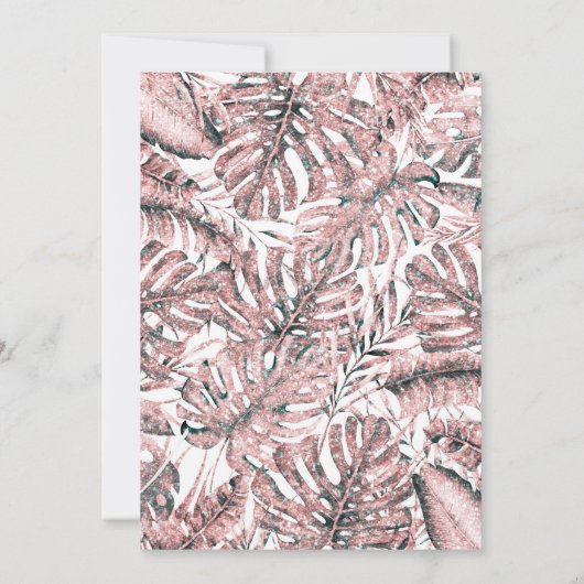 Roos gouden glitter tropische palmbladeren bruilof kaart (Achterkant)
