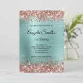 Roos Gouden Glitter Turquoise Folie Fancy Monogram Kaart (Staand voorkant)