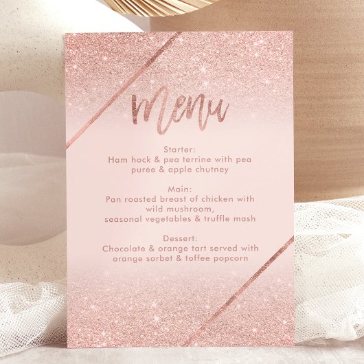 Roos gouden glitter typografie blush roze menu kaart
