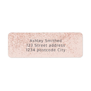 Roos gouden glitter typografie blush roze retour etiket