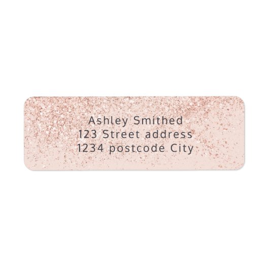 Roos gouden glitter typografie blush roze retour etiket (Voorkant)