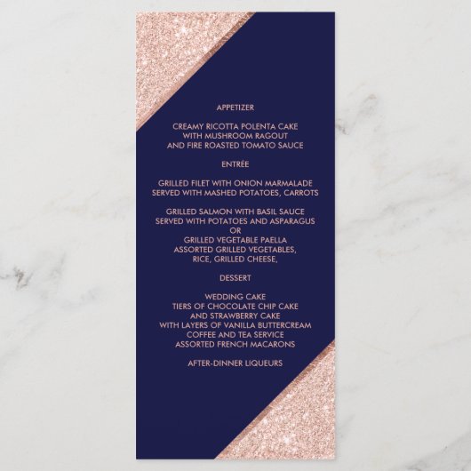 Roos gouden glitter typografie marine bruiloft men menu (Achterkant)