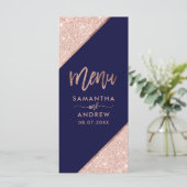Roos gouden glitter typografie marine bruiloft men menu (Staand voorkant)