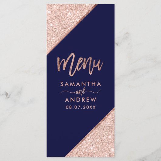 Roos gouden glitter typografie marine bruiloft men menu (Voorkant)
