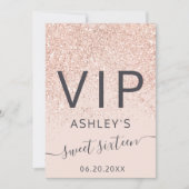 Roos gouden glitter typografie roze VIP Sweet 16 Kaart (Voorkant)