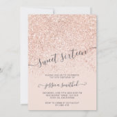 Roos gouden glitter typografie roze VIP Sweet 16 Kaart (Achterkant)