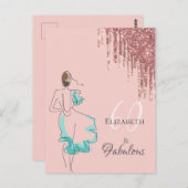 roos gouden glitter-uitnodiging van 60 & geweldige briefkaart (Voorkant / Achterkant)