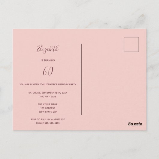 roos gouden glitter-uitnodiging van 60 & geweldige briefkaart (Achterkant)