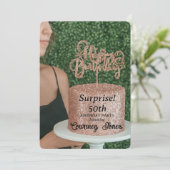 Roos Gouden Glitter Verjaardagstaart 50ste Verjaar Kaart (Staand voorkant)