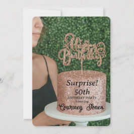 Roos Gouden Glitter Verjaardagstaart 50ste Verjaar Kaart