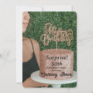 Roos Gouden Glitter Verjaardagstaart 50ste Verjaar Kaart