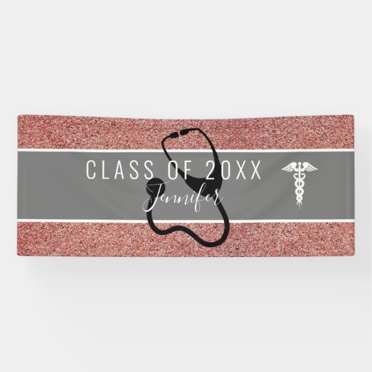 Roos Gouden Glitter Verpleegkundige Afstuderen Cad Spandoek (Horizontaal)