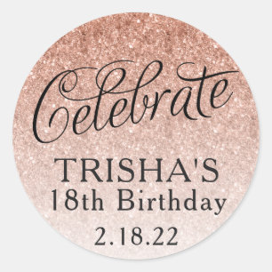 Roos Gouden Glitter Vieren Favor Tag Ronde Sticker