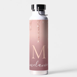 Roos Gouden Glitter Waterfles Aangepaste Letter Na