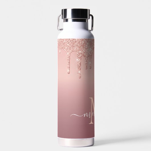 Roos Gouden Glitter Waterfles Aangepaste Naam Lett (Voorkant)