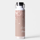 Roos Gouden Glitter Waterfles met aangepaste tekst (Voorkant)