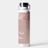 Roos Gouden Glitter Waterfles met aangepaste tekst (Achterkant)