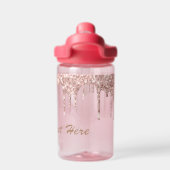 Roos Gouden Glitter Waterfles met aangepaste tekst (Achterkant)